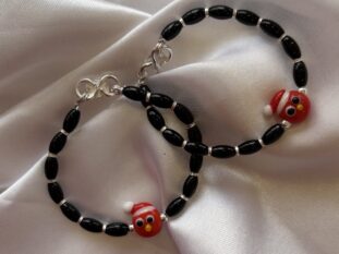 Kids Silver Onyx Bead Bracelet