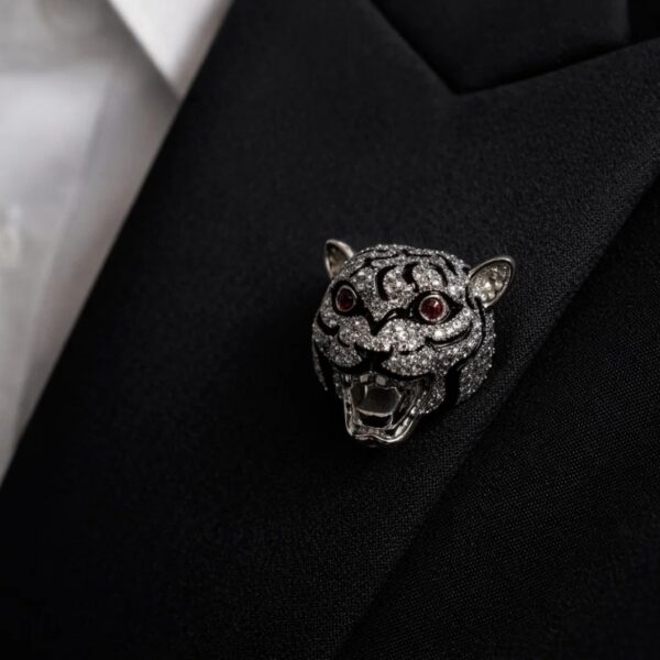 Crystal Tiger Head Brooch