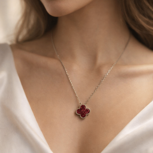 Ruby Clover Charm Necklace