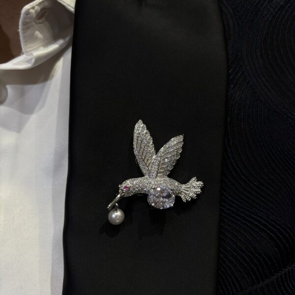 Crystal Hummingbird Brooch with Pearl Drop
