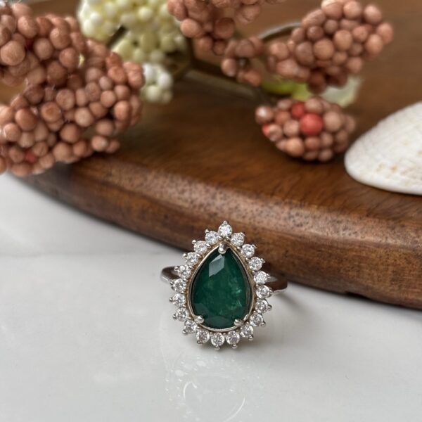 Emerald Teardrop Halo Ring