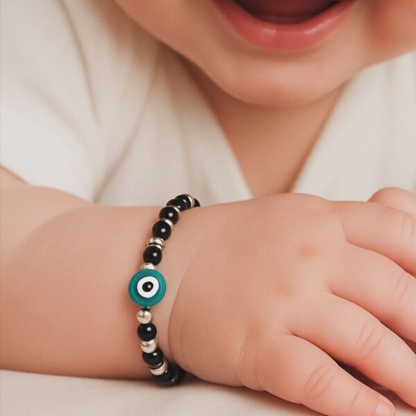 Emerald Eye Silver Bead Anklet Set