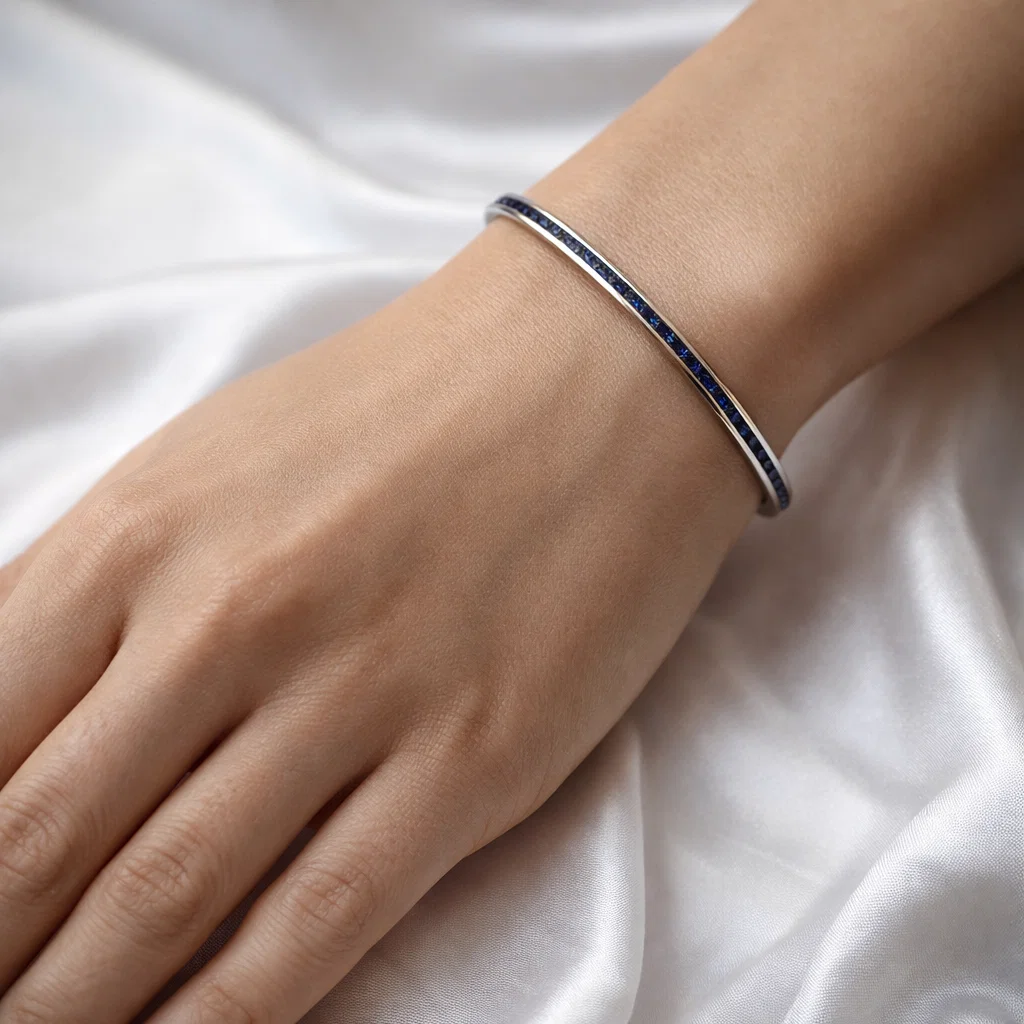 Royal Blue Crystal Line Bangle Bracelet