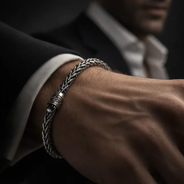 Obsidian Weave Men’s Statement Bracelet