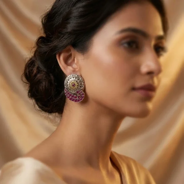 Royal Ruby Mandala Stud Earrings