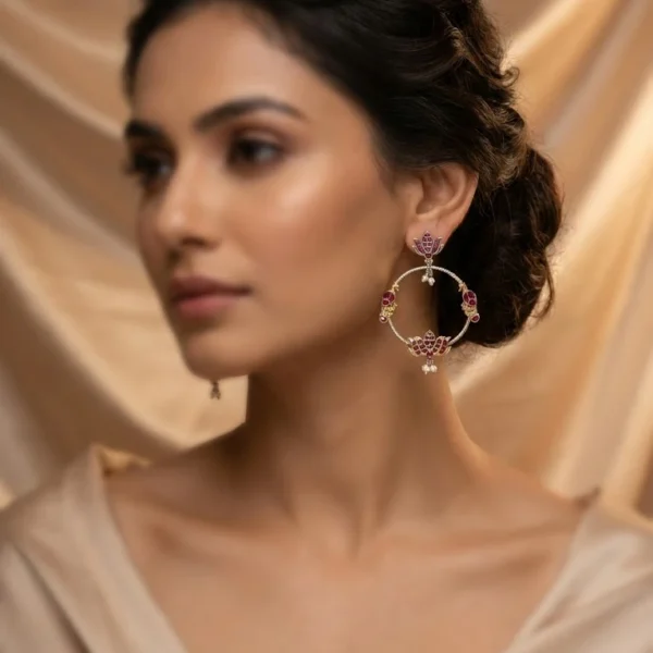 Rajwada Lotus Pearl Hoop Earrings
