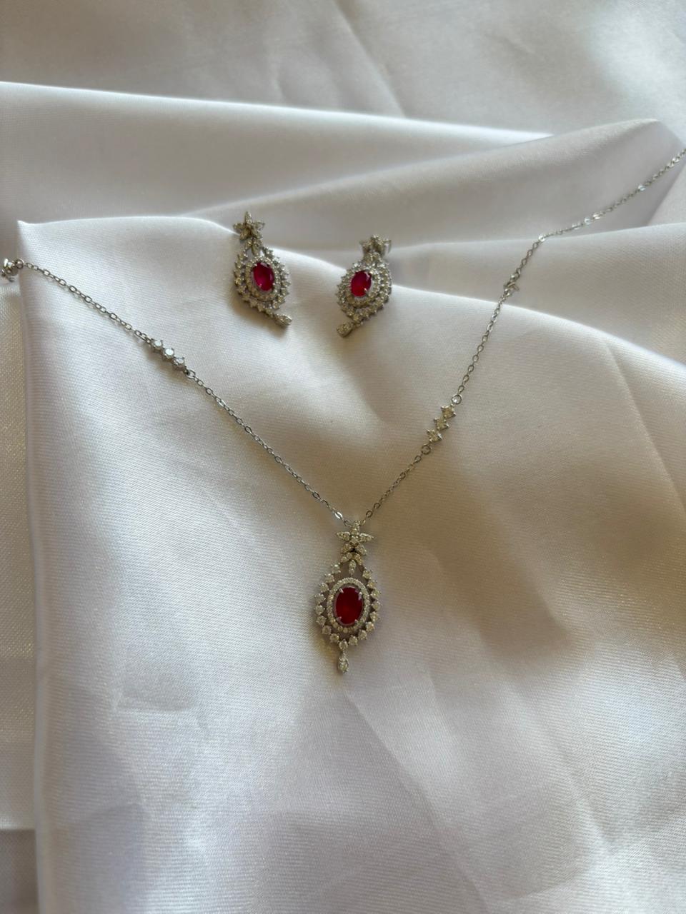 Royal Ruby Elegance Necklace & Earring Set - Image 2