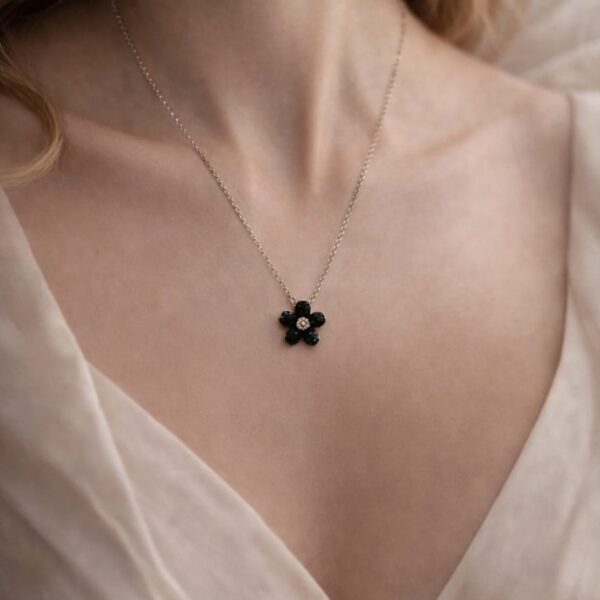 Midnight Bloom Black Floral Pendant Necklace Set